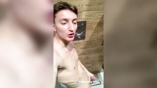 boy is playing with his big dick in the gym shower - 15 image