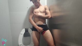 CUTE GUY WITH HUGE ASS TOUCHES HIMSELF IN THE PUBLIC BATHROOM - 1 image