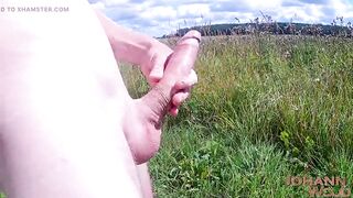 Walk and Wank! Naked at the fields. - Massive cumshot all over my chest! - - 9 image