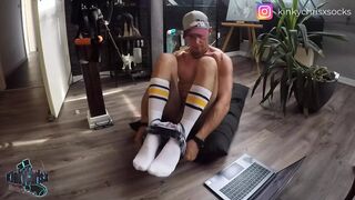 KinkyChrisX jerking off in white knee socks - full clip uncut - 4K - 1 image