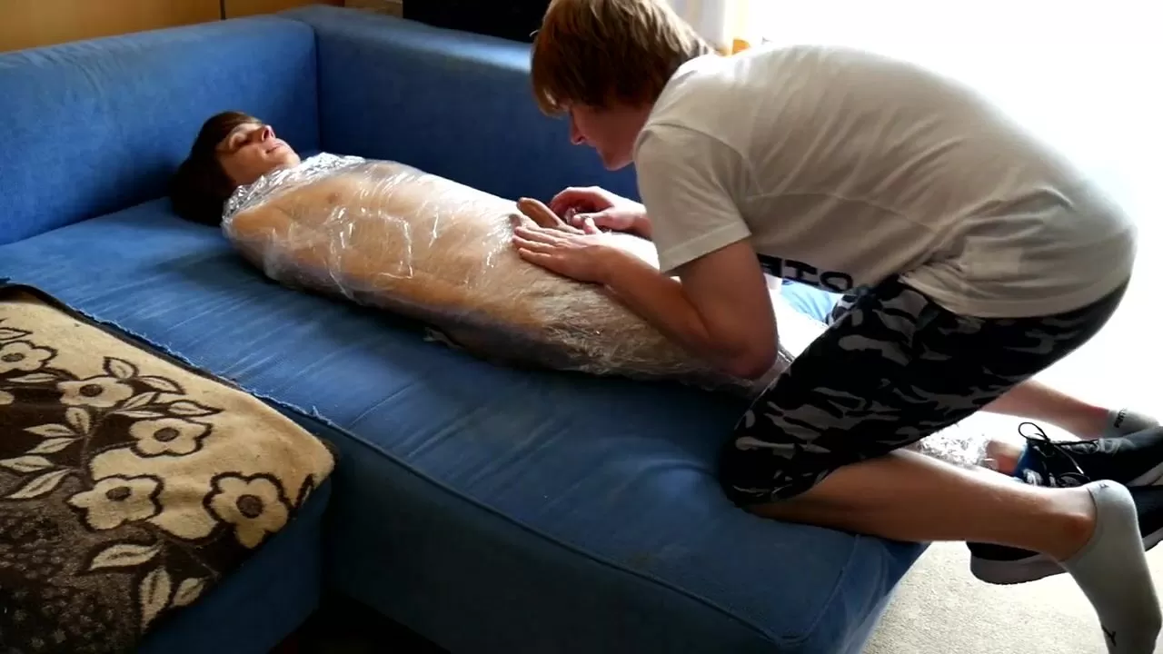 Twink got wrapped in a foil, his feet and body used watch online