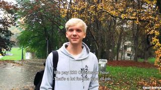 Twink Blonde On His Way Home When He Bumps Into A Guy Who Wants His Dick Fucked And Pay At The Same Time - BigStr - 1 image