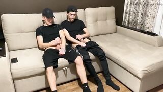 Straight jerk off with twink gay friend in sportswear (blowjob and cum in mouth) - 8 image
