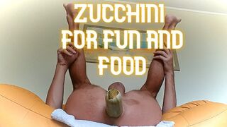 Zucchini for fun and food, deep anal fuck with zucchini, cooking breakfast with an anal plug - 1 image