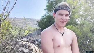 Naughty twink Sam Carter masturbates solo and cums outdoors - 3 image