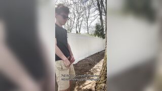 Twink Jerking Off Outdoors in Backyard, Showing Off Butt + Pissing - 4 image