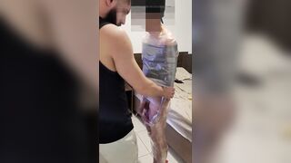 very horny boy being mummified by bearded master - 8 image