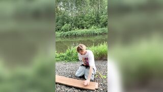 Masturbation with cum in the public woods by the lake - 11 image