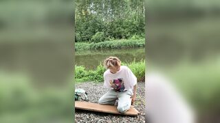 Masturbation with cum in the public woods by the lake - 2 image