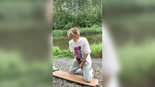 Masturbation with cum in the public woods by the lake - 3 image