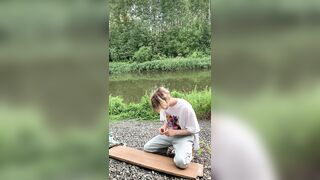 Masturbation with cum in the public woods by the lake - 4 image