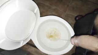 Huge penis pissing in the toilet, includes rewind. Incredible provocative piss coming out of a giant thick cock - 4 image