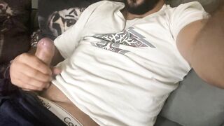 Bearded guy having fun jerking off and cumming a lot - 4 image
