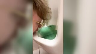 White boy licking public toilets clean - 1 image