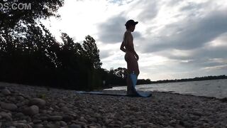Slender nudist boy does yoga nude on a naturist beach. Naked yoga video by Jon Arteen gay porn model - 11 image