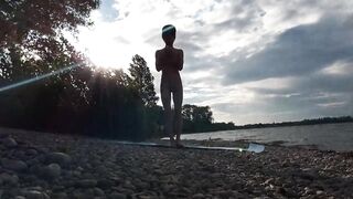 Slender nudist boy does yoga nude on a naturist beach. Naked yoga video by Jon Arteen gay porn model - 3 image