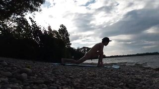 Slender nudist boy does yoga nude on a naturist beach. Naked yoga video by Jon Arteen gay porn model - 5 image