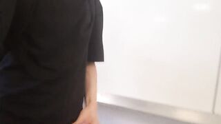 Cum at school, this horny student twink wanks his smooth cock and squirts jizz riskyly at school in a classroom on classmate desk, Jon Arteen jerks off at university, making a hot solo gay porn video - 4 image