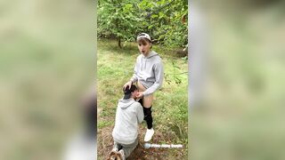 Twink step brother sucking my big cock in the forest and let cum on his cute face - 13 image