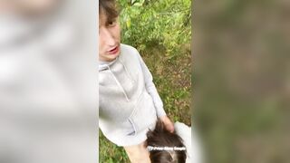 Twink step brother sucking my big cock in the forest and let cum on his cute face - 14 image