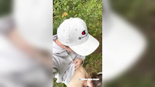 Twink step brother sucking my big cock in the forest and let cum on his cute face - 15 image