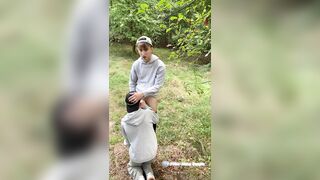 Twink step brother sucking my big cock in the forest and let cum on his cute face - 6 image