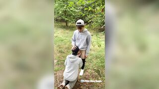 Twink step brother sucking my big cock in the forest and let cum on his cute face - 9 image