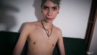 POV Cameraman gives a nice oil handjob to a big dick skinny twink and makes him cum hard - 2 image