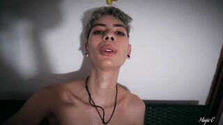 POV Cameraman gives a nice oil handjob to a big dick skinny twink and makes him cum hard - 7 image