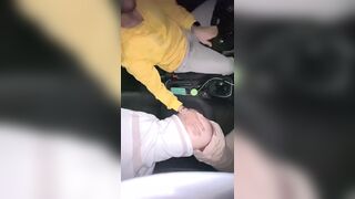 Cruising married uber driver fucks young teen twink's mouth and cums in his mouth and swallows cum in the car in public - 1 image