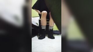 Twink teen boy showing his dirty stinky black socks - 4 image