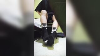 Twink teen boy showing his dirty stinky black socks - 8 image