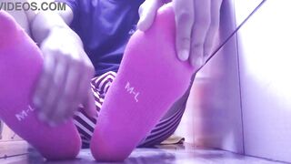 RELAXING TIME MASSAGING MY FEET WITH PINK SOCKS - 12 image