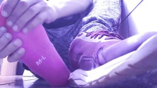 RELAXING TIME MASSAGING MY FEET WITH PINK SOCKS - 2 image