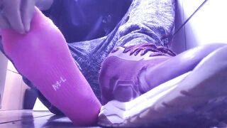 RELAXING TIME MASSAGING MY FEET WITH PINK SOCKS - 3 image