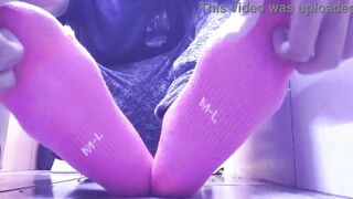 RELAXING TIME MASSAGING MY FEET WITH PINK SOCKS - 6 image