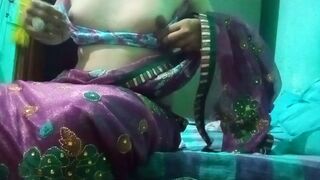 Indian Gay Crossdresser in pink saree pressing and milking his boobs so hard and enjoying the hardcore sex - 1 image