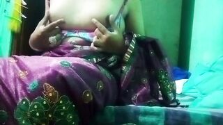 Indian Gay Crossdresser in pink saree pressing and milking his boobs so hard and enjoying the hardcore sex - 6 image