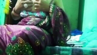Indian Gay Crossdresser in pink saree pressing and milking his boobs so hard and enjoying the hardcore sex - 7 image