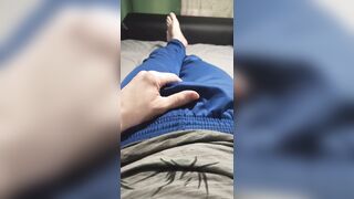 Guy in blue sweatpants rubbing his bulge - 13 image