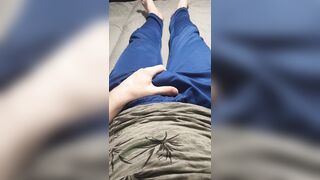 Guy in blue sweatpants rubbing his bulge - 2 image