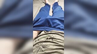 Guy in blue sweatpants rubbing his bulge - 5 image