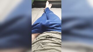 Guy in blue sweatpants rubbing his bulge - 7 image