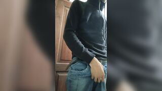 young man masturbating his big cock solo - 3 image