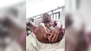 Creamy Booty with thick dildos outside on balcony - 12 image