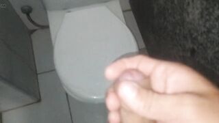 Prostate stimulation with sausage and horny cock in the bathroom at work. - 10 image