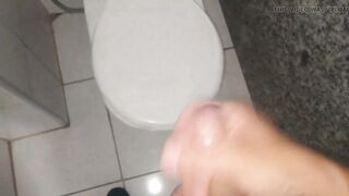 Prostate stimulation with sausage and horny cock in the bathroom at work. - 11 image