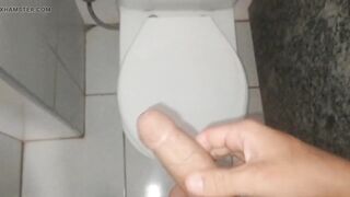 Prostate stimulation with sausage and horny cock in the bathroom at work. - 14 image