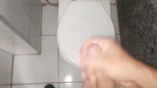 Prostate stimulation with sausage and horny cock in the bathroom at work. - 15 image