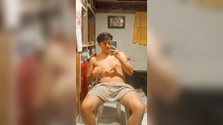 Asia Gay Teen Wanking,. Moan and Tast His Own Cum - 1 image